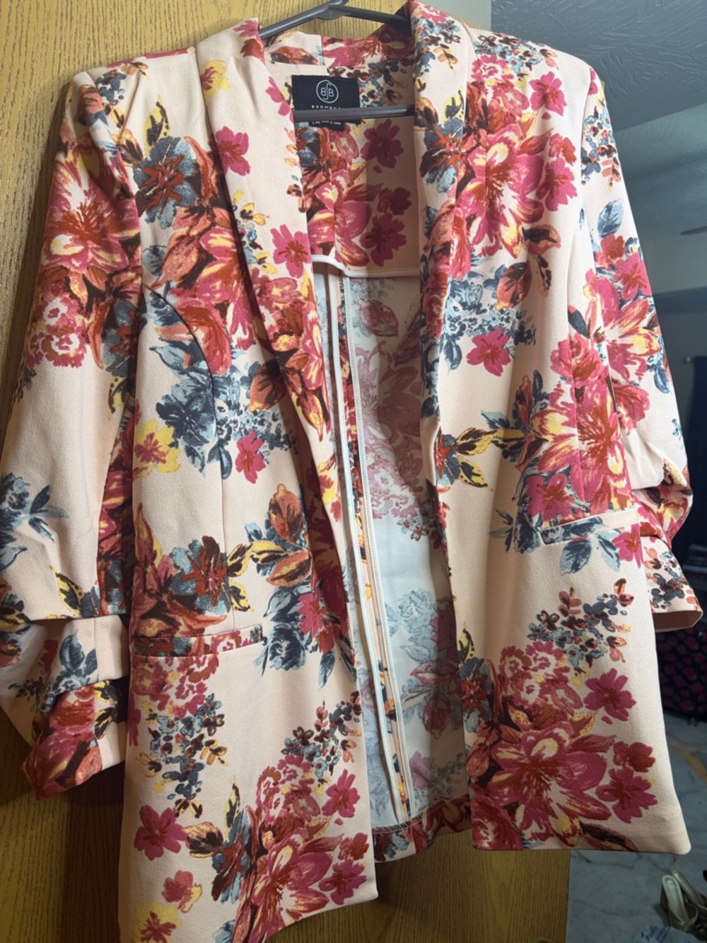 Boom Boom Jeans Pink Floral Open-Front blazer jacket